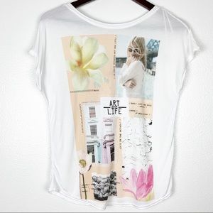 ZARA OPEN BACK PRINTED WHITE T-SHIRT